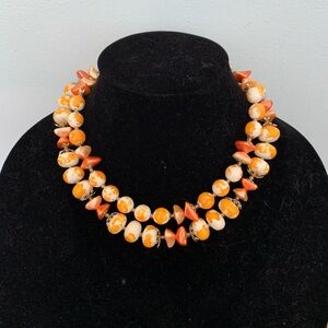 Vintage women’s Orange and Cream Beaded Necklace